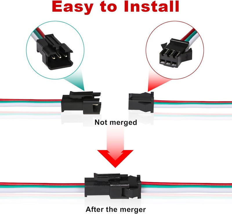 VISDOLL 30 Pairs JST SM 3 Pin Connectors 15cm 20AWG Wire Female/Male LED Connector for WS2812B WS2811 WS2812 WS2814 SK6812 CCT LED Strip Light - Image 4